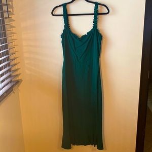 Reformation Midi Dress - Green, ruched straps, size 6